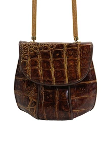 Sondra Roberts Womens Single Strap Flap Croc Embossed Shoulder Handbag Brown - Picture 1 of 7