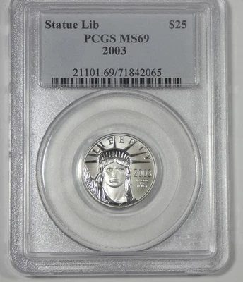 2003 $25 Statue of Liberty American Platinum Eagle 1/4 oz PCGS MS 69 - Image 1 of 4