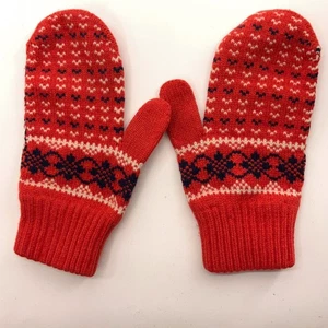 Classic Pattern Orange Mittens with blue white design - Picture 1 of 4