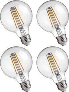 G25 LED Globe Edison Bulbs, 2700K Soft White, Dimmable, Clear Glass, 4W, 4 Pack - Picture 1 of 6