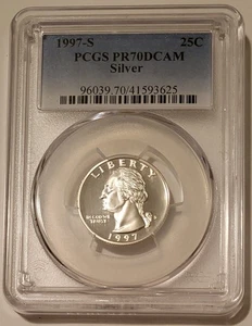 PCGS 1997 S Argento Washington Quarter Proof PR70 DCAM* - Foto 1 di 2