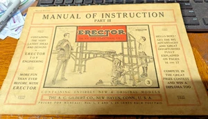 VERY RARE 1915 MANUAL OF INSTRUCTIONS III A.C. GILBERT ERECTOR SET NICER SHAPE - Picture 1 of 5