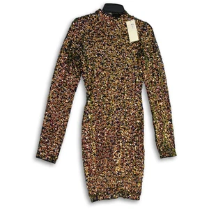 NWT Hot & Delicious Women's Multicolor Sequin Mock Neck Long Sleeve Dress Size L - Picture 1 of 4