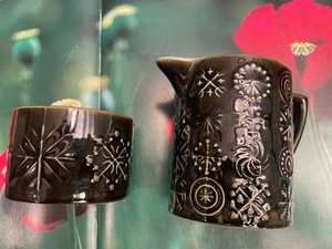 Portmeirion Totem Milk Jug & Sugar Bowl Dark Green Susan Williams Ellis Vintage - Picture 1 of 8