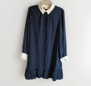 Tory Burch Cora Dress Women’s 14 100% Silk Polka Dot Shirt Dress Long Sleeve EUC - Picture 1 of 16