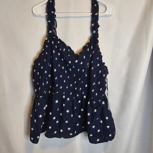 Ava & Viv 3X Navy Floral Daisy Sleeveless Smocked Peplum Tank Top Blouse NEW - Picture 1 of 7