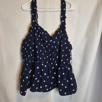 Ava & Viv 3X Navy Floral Daisy Sleeveless Smocked Peplum Tank Top Blouse NEW - Image 1 of 4