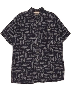 EDDIE BAUER Mens Classic Fit Short Sleeve Shirt XL Navy Blue Animal Print CJ12 - Picture 1 of 3