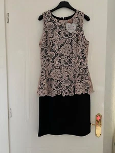 Pippa Dee ‘Peplum Lace’ Dress BNWT Size 14 Cream Lace Effect Top Over Black Body - Picture 1 of 3