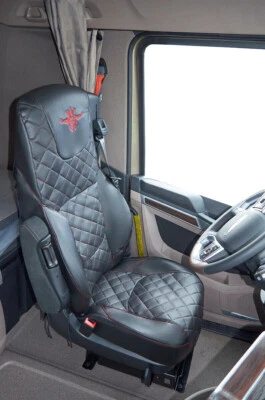 FUNDAS DE ASIENTO DE CAMIÓN NEGRAS CON COSTURAS DECORATIVAS ROJAS para DAF XG [NUEVO] desde 2022 - Imagen 1 de 3