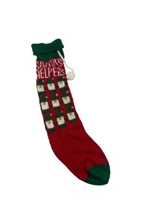 Vintage Knit Christmas Stocking Santas Helpers Elves Red Green Holiday 22" - Picture 1 of 8