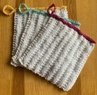Hand Knitted 3 Pack Of Cotton Dishcloths With Contrasting Edge Brand New 
