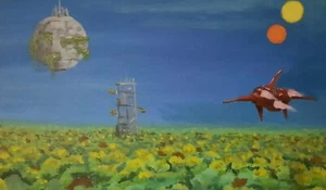 Space Ship Flying, Original Acrylic Painting - Picture 1 of 7