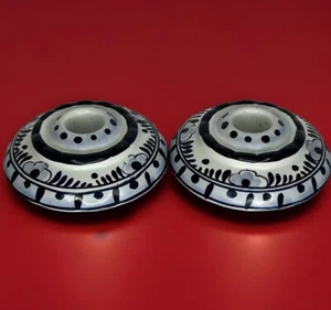 2 Vintage Delft Holland blau & weiß Kerzenständer handbemalt floral  - Bild 1 von 11