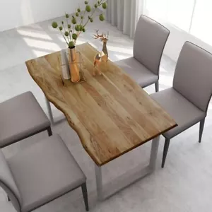 Stylish Dining Table Solid Acacia Wood Tabletop Rustic Kitchen Furniture 140cm - Picture 1 of 9
