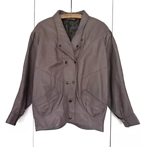 Chaqueta de cuero real vintage años 80 gris cálido talla M 12 poppers años 90 - Imagen 1 de 12