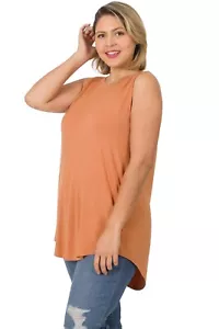 Zenana Plus Size Luxe Rayon Sleeveless Hi-Low Hem Tank Top Butter Orange Size 1X - Picture 1 of 4