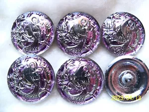CZECH GLASS BUTTONS (6 PCS) COLLECTABLE PLATINUM PEACOCK 22mm C 006 - Picture 1 of 1