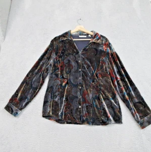 Coldwater Creek Shirt Damen XL grau Samt Paisley Boho Vintage inspiriert launisch - Bild 1 von 23