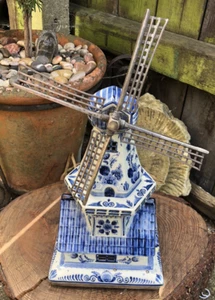 Vintage 1950's Dutch Delft windmill table lamp musical mechanical night light - Picture 1 of 13