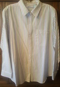 CAMISA MUJER TALLA 1X AZUL/VERDE/BEIGE CAMISA A RAYAS COMPAÑÍA UNA NUEVA/ETIQUETA LARGA SLV - Imagen 1 de 12