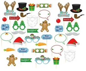 Christmas Themed Party Photo Props Signs Wedding Xmas Table Decor Booth + Sticks - Picture 1 of 4