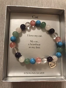 I Love My Cat Bead And Sterling Silver Bracelet  NIB One Size Pretty - Picture 1 of 6