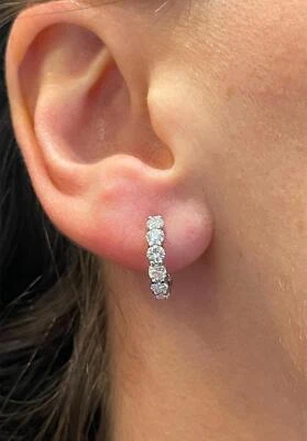 18K White Gold 2.00 Ct Natural Round Diamond Huggie Inside Out Hoop Earrings - Image 1 of 4