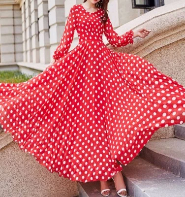 Custom Made To Order Long Sleeve Polka Dot A-Line Evening Dress plus 1x-10x Y776 - Image 1 of 4