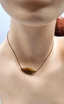 Collar Colgante de Cuentas Baguette Piedra Cordón de Cuero Boho Playa Hecho a Mano Artesano Foto 1 de 4