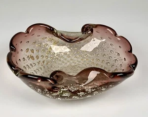 Murano Glass Bullicante Controlled Bubbles Scroll Amethyst Clear Ashtray/Bowl - Picture 1 of 6