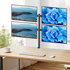 Quad Four Arm Desk Mount LCD Computer Monitor Bracket Stand 10”-27” in Screen TV - Picture 1 of 19