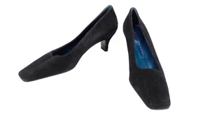 Martinez Valero Shoes Vintage Heels Black Suede Low Kitten Square Toe size UK 6 - Picture 1 of 17