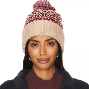 NWT Free People First Frost Fair Isle Beanie Ivory, Red, Purple Pom Pom Hat - Picture 1 of 7