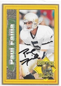PAUL FAILLA Autographed Signed 1993 card #5 Notre Dame Irish Football COA