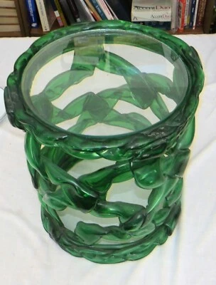 Tony Duquette Green Resin Ribbon End Table 16 x 14.1/2 inches + Glass top - Image 1 of 4