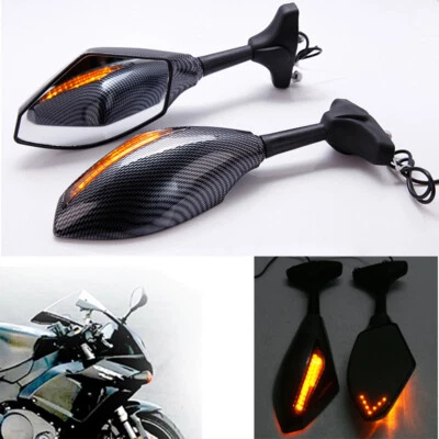 Motorcycle Mirrors With LED Turn Signal Indicator For Kawasaki Ninja ZX11 ZX14 A - Image 1 of 4
