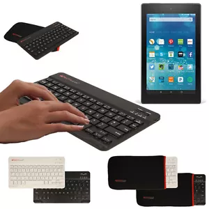 Slim Wireless Bluetooth UK QWERTY Keyboard with Case for Amazon Fire 7" Tablet - Picture 1 of 13