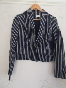 People Tree 100 % handgewebte Baumwolle Designer gestreifte marineblaue Jacke Größe 12 neu - Bild 1 von 10