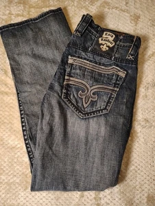 Jeans uomo Rock Revival Kasen dritto blu taglia 36 x 32 ricamato e logo - Foto 1 di 13