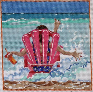 Needlepoint Handpainted PLD Designs Pink Chair 6x6 - Picture 1 of 4
