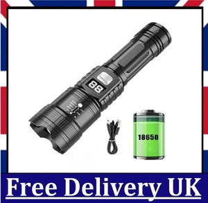 High Powered LED Flashlight 99000LM Super Bright Torch USB Rechargeable Lamps UK - Picture 1 of 8