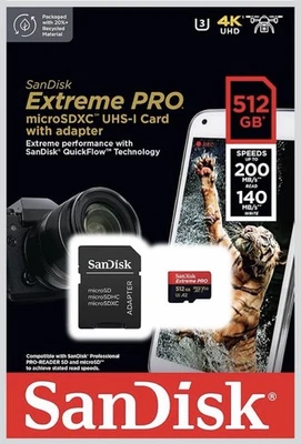 SanDisk 512GB Micro SD SDXC MicroSD Class 10 Extreme PRO 200MB/s SDSQXCD-512G - Image 1 of 4