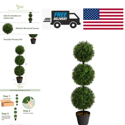 Elegant Faux Boxwood Topiary Tree with Triple Balls 36 Inch Indoor Outdoor Green - Image 1 of 4