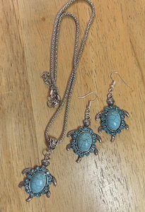 Turquoise Turtle Earrings And Necklace Set - Picture 1 of 1