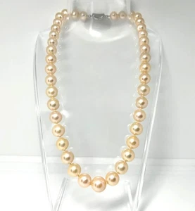 Luxuriöse Champagner-Perlenkette, rund 11–12 mm, handgeknotet, S925 Schloss - Bild 1 von 6