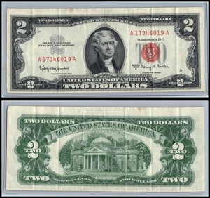 1963A $2 United States Note Red Seal light circulated creases Jefferson (BC - Picture 1 of 1