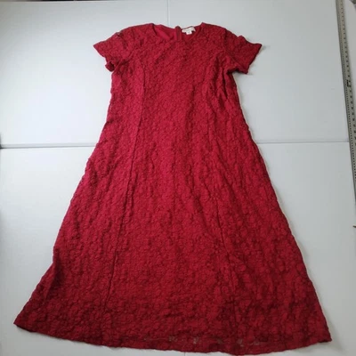 Vestido Coldwater Creek Para Mujer 14 Rojo Encaje Manga Corta Forrado Ajuste Acampanado Midi Foto 1 de 4