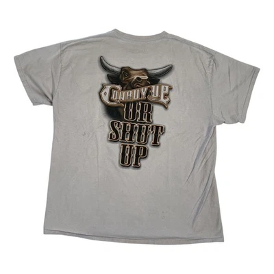 Vintage Cowboy Up T-Shirt Size XL Beige Bull "Or Shut Up" Western Rodeo - Image 1 of 4