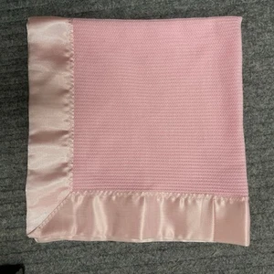 Thermal Baby Blanket Waffle Weave Satin Trim Edge Pink Lovey Security Blankie - Picture 1 of 6